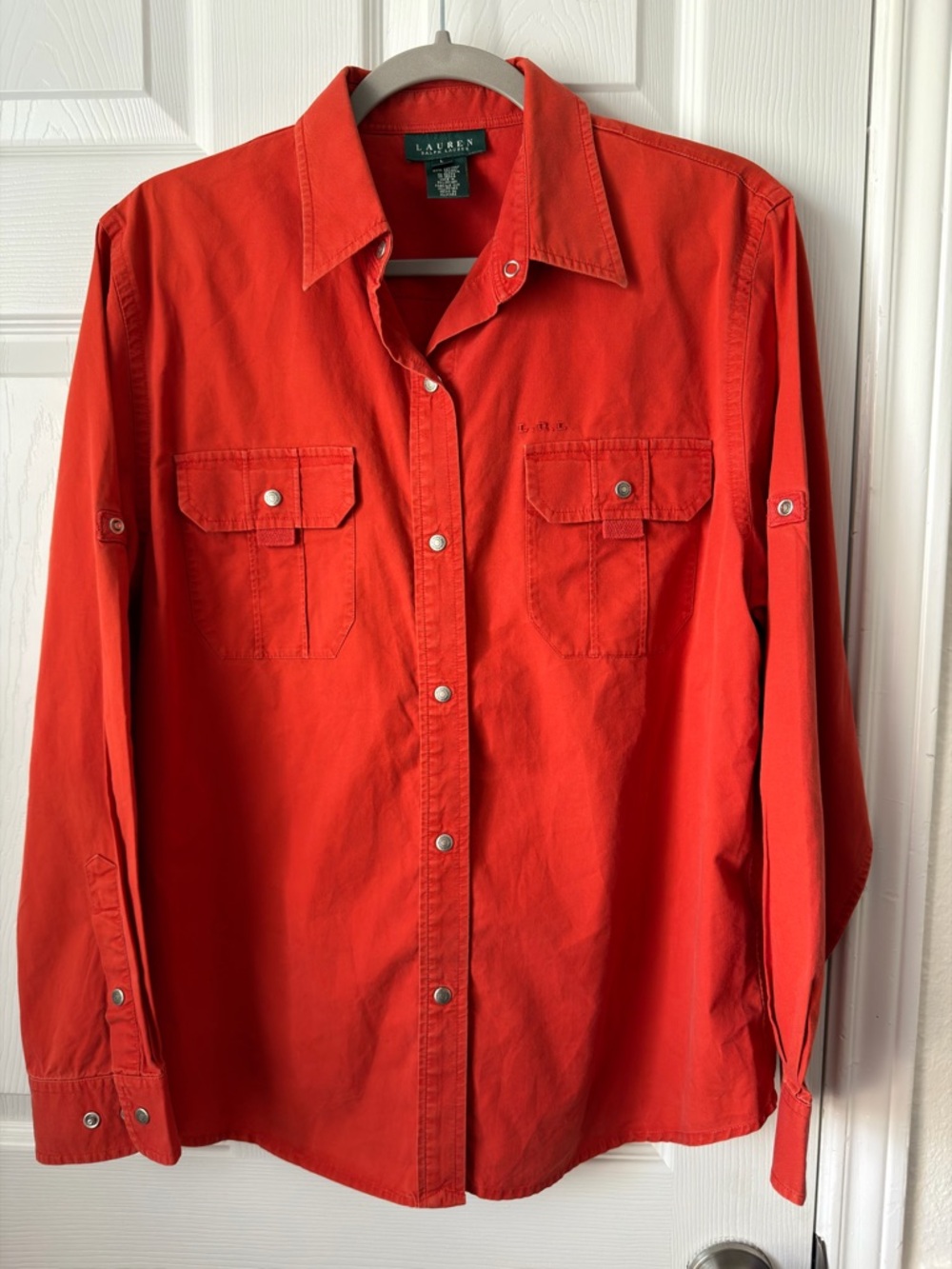 Lauren Ralph Lauren Burnt Orange Button Down Shirt Utility Safari Top L